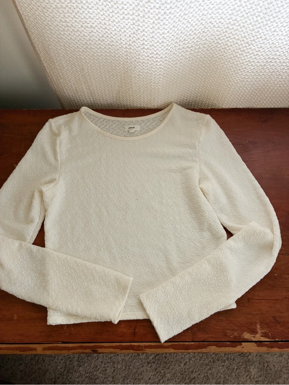 aerie Cream Long-Sleeve Textured Crewneck Top